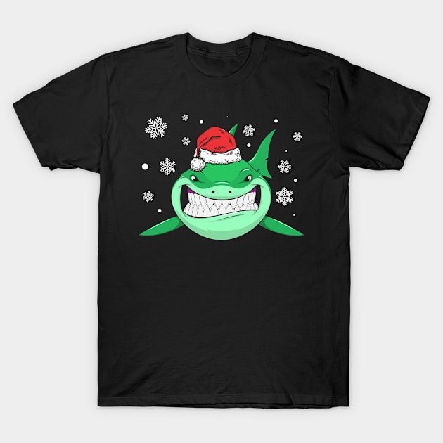 Shark Santa Jaws Funny Christmas Santa Hat T-Shirt by Michelin